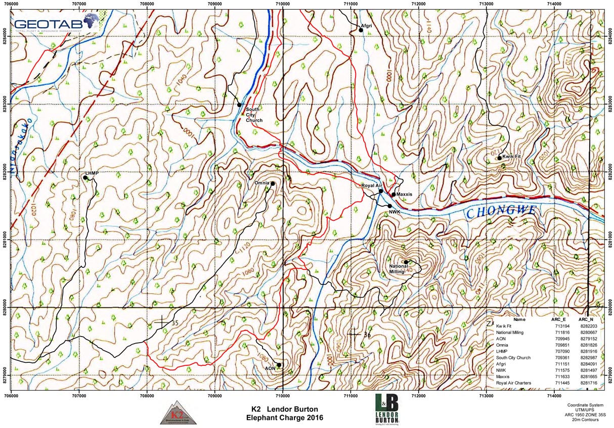 Route map — K2 & Lendor Burton Elephant Charge 2016